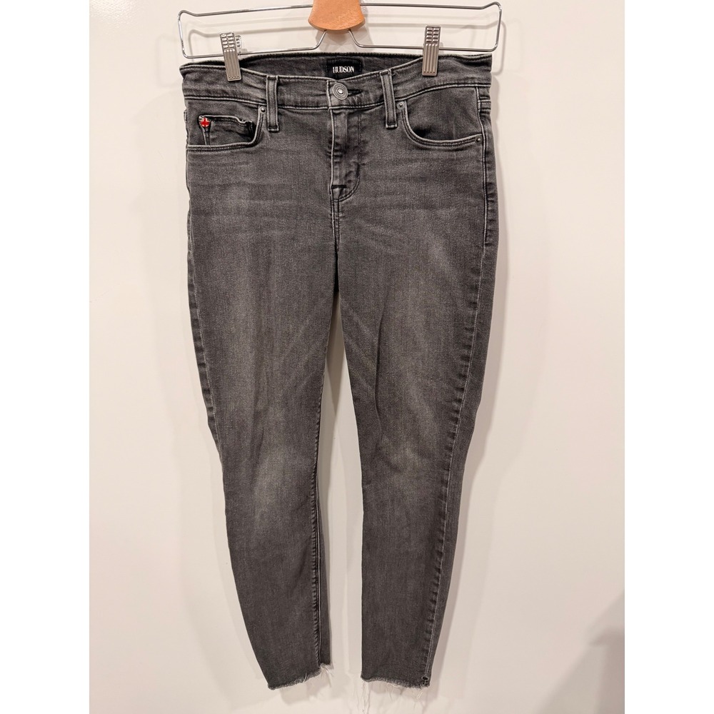 Hudson Krista Super Skinny Jeans Grey Frayed Raw Hem Denim Size 26